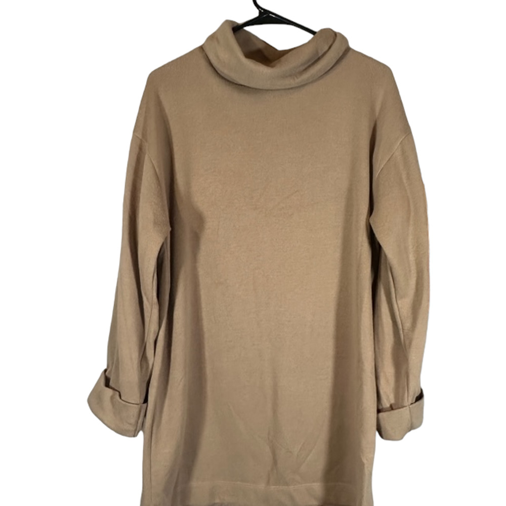 Zara Beige Cowl Neck Long Cuffed Sleeve Knit Sweater Dress Women Sz M
